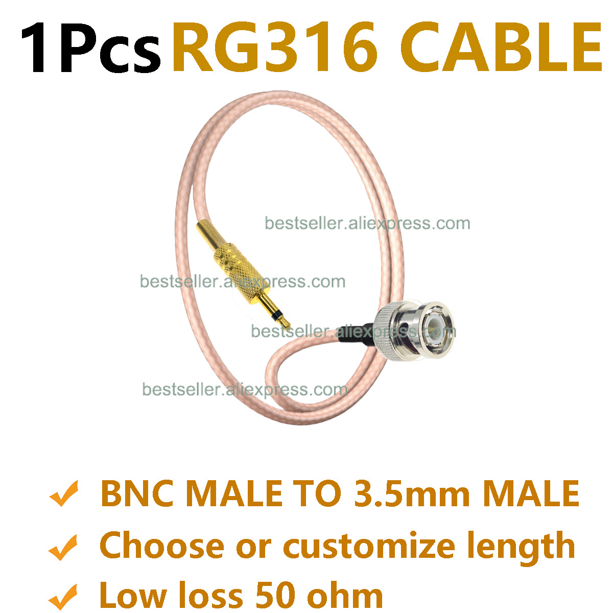 1Pcs RG316 BNC Male to 3.5mm M - đánh giá và giá Audio Jumper Wire
